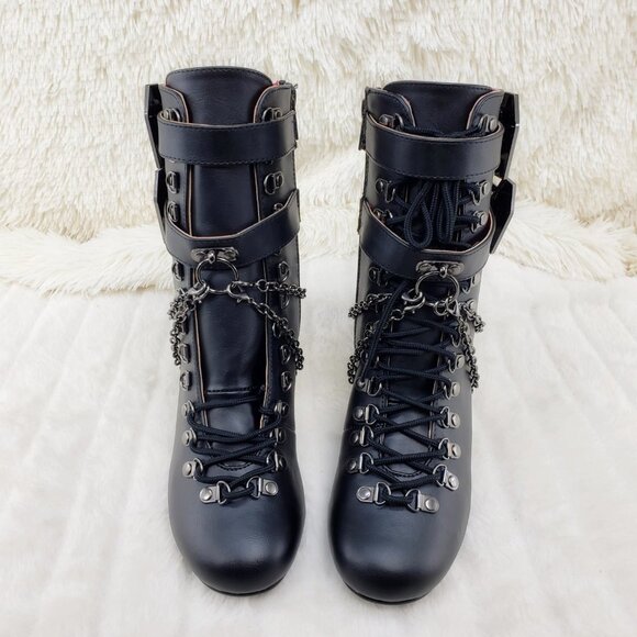 Vivika Goth Granny Ankle Boots Coffin Straps & Chain - Picture 10 of 16